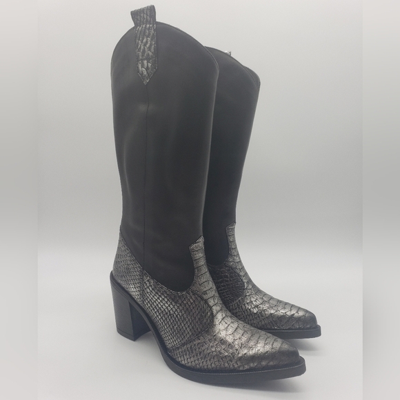 1038- EMANUELE CRASTO Suede Western Italian Leather High Shaft Boots Sz 8 NWT - Picture 1 of 14